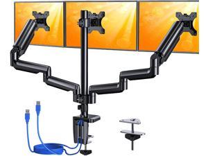Triple Monitor Mount Stand with USB Ports, Fully Adjustable Gas Spring 3 Monitor Arm Mount for Three Screens, Fits 27-inch Flat or Curved LCD Computer Screens up to 17.6lbs, Black