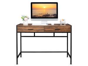 Computer Desk with Drawers for Storage - 40 Inch Small Home Office Desks for Small Spaces, Modern Simple Writing Study Desk for Students Bedroom (Walnut/Black)