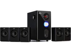 Areal 520- 5.1 Surround Sound System - 75 Watts RMS, One-Side Subwoofer, Bluetooth Stereo System, Balanced Sound Concept, Wireless Surround Sound, USB Port, SD Slot, Remote Control, Onyx Black