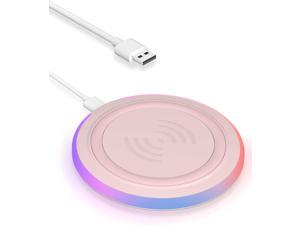 Wireless Charger Pad 15W Max Fast RGB Wireless Charging Pad Compatible iPhone 1414 Plus14 Pro14 Pro Max1313 MiniSE 20221211X8Samsung Galaxy S22S21S20AirPods 3 2 ProNo AC Adapter Pink
