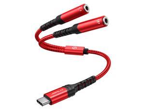 USB C Microphone Adapter USB C to Dual 35mm Female Aux Headphone Jack Y Splitter Mic Audio Adapter Compatible with Samsung Galaxy S21S20 Pixel 432 XLHuawei P40P30 ProP20Oneplus 7Red