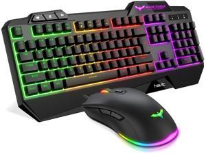 Keyboard Rainbow Backlit Wired Gaming Keyboard Mouse Combo, LED 104 Keys USB Ergonomic Wrist Rest Keyboard, 4800DPI 6 Button Mouse for Windows Gamer Desktop, Computer