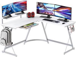 Computer Gaming L-Shaped Desk with Monitor Stand for Home Office White
