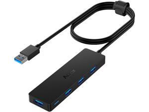 USB Hub 3.0 Splitter with 4ft Extension Long Cable Cord, 4-Port Extra Slim Multiport Expander for Desktop Computer PC, PS4, Laptop, Chromebook, Surface Pro 3, iMac, Flash Drive Data and More
