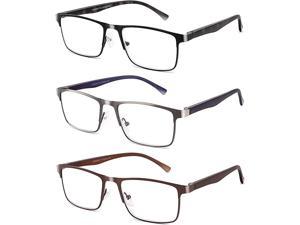 3-Pack Computer Glasses For Men Blue Light Filtering Full Frame Metal Readers
