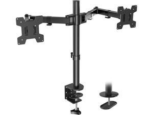 Dual LCD Monitor Desk Mount Stand Fully Adjustable Fits Two Screens 10-27", Full Motion, Tilt, Swivel, Rotate, 22 lbs Capacity, C-Clamp Base and Optional Grommet Base (WL-M002)
