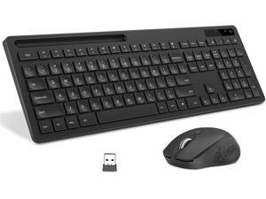 Wireless Keyboard and Mouse Combo - Keyboard with Phone Holder, 2.4GHz Silent USB Wireless Keyboard Mouse Combo , Full-Size Keyboard and Mouse for Computer, Desktop and Laptop Black