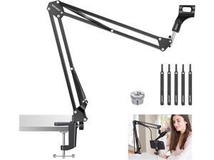 Microphone Arm Stand, Suspension Boom Scissor Mic Arm Stand with 3/8 to 5/8 Screw and Cable Ties Compatible with Blue Yeti, Snowball, Yeti X, Quadcast and Other Mics, Max Load 1.5kg