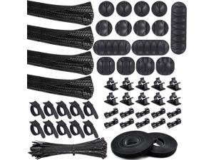 Cord Management Kit,152 pcs Cable Organizer Set,10pcs and 2 Roll Self Adhesive tie and 100 Fastening Cable Ties 4 Cable Sleeve Split, 41Self Adhesive Cable Clips Holder, for Computer Home Office Desk