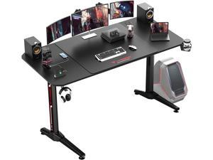 63 inch Gaming Desk, Gaming Computer Desk, PC Gaming Table, T Shaped Racing Style Professional Gamer Game Station with Free Mouse pad, USB Gaming Handle Rack, Cup Holder and Headphone Hook