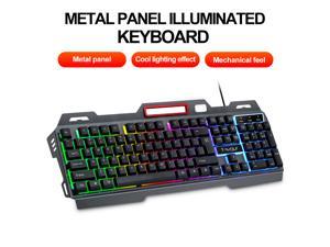 T-WOLF Mechanical Gaming Keyboard, PC and Desktop Multimedia Controls LED Rainbow Gaming Backlight, 104 Keys Anti-Ghosting Keys, Quick Response, With Removable Hand Rest Color/Black/Quantity/100