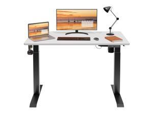 JAMFLY Electric Height Adjustable Standing Desk, 48 x 24 Inch Sit Stand Desk, Ergonomic Stand Up Home Office Desk Workstation w/Memory Controller, Splice Board & Desk Hooks, Black Frame/Whitetop
