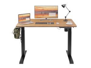 JAMFLY Electric Height Adjustable Standing Desk, 48 x 24 Inch Sit Stand Desk, Ergonomic Stand Up Home Office Desk Workstation w/Memory Controller, Splice Board & Desk Hooks, Black Frame/Maple Top