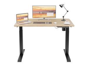JAMFLY Electric Height Adjustable Standing Desk, 48 x 24 Inch Sit Stand Desk, Ergonomic Stand Up Home Office Desk Workstation w/Memory Controller, Splice Board & Desk Hooks, Black Frame/Beige Top