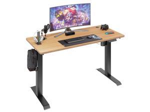 JAMFLY Electric Height Adjustable Standing Desk, 55 x 24 Inch Sit Stand Desk, Ergonomic Stand Up Home Office Desk Workstation w/Memory Controller, Splice Board & Desk Hooks, Black Frame/Maple Top