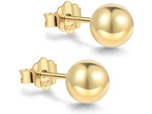 Gold Plated Sterling Silver Ball Stud Earrings 3mm-10mm Options, Simple Polished Ball Studs Hypoallergenic Jewelry