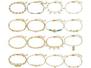 12Pcs Cute Ankle Bracelets Set Gold Silver Heart Chain Anklets for Women Girls Adjustable Beach Foot Jewelry