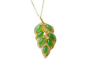 Certified Vintage  Silver Green Jade Leaves Necklace S925 Sterling Silver Jade Jasper Necklace for Women Jewelry