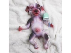 COSDOLL 137 inch Full silicone reborn baby dog can bath realistically reborn puppies pugs Wear a pacifiers bottles black and pink