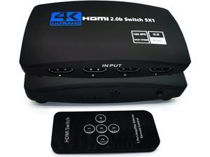HDMI Switch HDMI Splitter 4K@60HZ 2.0b with Remote 5 in 1 Out HDMI Switcher Hub Selector Box Supports Ultra HD Dolby Vision,High Speed (Max to 18.5Gbps),HDR10,HDMI 2.0 HDCP 2.2 & 3D