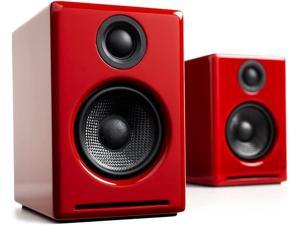 A2+ Plus Wireless Speaker Bluetooth | Desktop Monitor Speakers | Home Music System aptX Bluetooth, 60W Powered Bookshelf Stereo Speakers | AUX Audio, USB, RCA Inputs,16-bit DAC (Red)