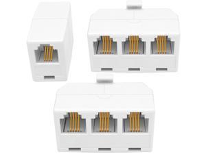 White, 3Pack Vthahaby Male to 2 Female Converter Cable RJ11 6P4C Telephone Wall Adaptor and Separator for Landline Two Way Telephone Splitters 