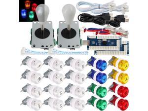 SJJX 2 Player Arcade Game Stick DIY Kit Buttons with Logo LED 8 Way Joystick USB Encoder Cable Controller for PC MAME Raspberry Pi Color Mix