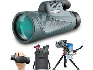 12x56 HD Monocular Telescope with Smartphone Adapter, Upgraded Tripod, Hand Strap - High Power Monocular with Clear Low Light Vision for Star Watching - Lightweight Monocular for Bird Watching Hunting