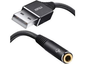 KEPULU USB to Audio Jack, ProAudioLine [Strong-Braided, 24-Bit 96Khz Chip USB to 3.5mm Jack, USB Audio AUX Adapter, TRRS 4-Pole Microphone Support, External Sound Card, for PS4 PS5 PC Headset, More