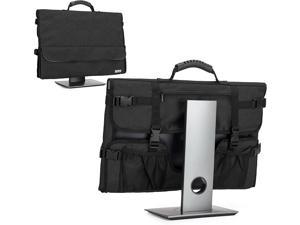 CURMIO Computer Monitor Carrying Case for 24 Inch Monitor, Computer Screen Dust Cover with Rubber Handle and Pockets, Black (Patented Design)