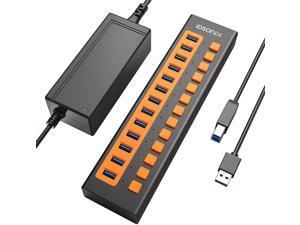 iDsonix Powered USB Hub USB 3.0 Hub 13-Port 12V / 5A BC1.2 (5V2.4A) Fast Charge 5Gbps High Speed Transfer with Individual Switches Aluminum Alloy USB Splitter for Laptop PC HDD SSD and More