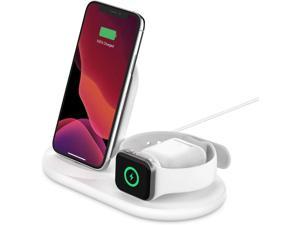 Belkin 3in1 Wireless Charger  Fast Wireless Charging Stand for Apple iPhone Apple Watch  AirPods  iPhone Case Compatible Qi Charger  Wireless Charging Station For Multiple Devices  White