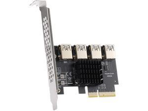 MZHOU PCI Express Multiplier Riser Card,PCI-E 4X to External 4 PCI-E USB 3.0 Converter Adapter Card 4 Ports for Bitcoin ETH Mining Miner Device(One Side Interface)