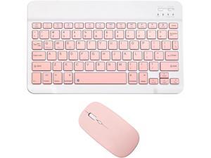 Rechargeable Bluetooth Keyboard and Mouse Combo UltraSlim Portable Compact Wireless Mouse Keyboard Set for Android Windows Tablet Cell Phone iPhone iPad Pro Air Mini iPad OSiOS 13 and Above Pink