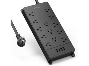 TROND Surge Protector Power Bar with 4 USB Ports, Flat Plug, Power Strip, ETL Listed, 13 Widely-Spaced Outlets, 4000 Joules, 5ft Extension Cord, Wall Mountable, Black