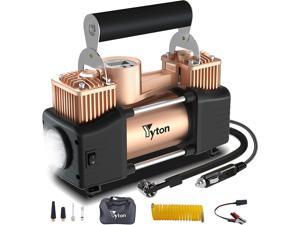 Tire Inflator Portable Air Compressor, Yyton 150PSI 12V DC Double Cylinders Metal Air Pump with Digital Gauge/LED Lights/Auto-Off for Car, SUV, Off-Road, Truck, Bike, Air Mattress (with Portable Bag)