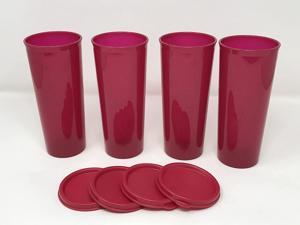 Tupperware Set of 4 Small Tumblers Straight Side Cups Pink 11oz New 