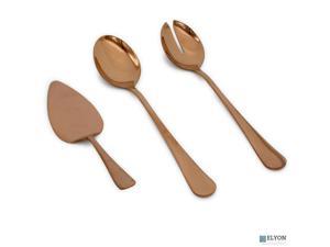 Elyon Tableware® 3 Piece Copper Reflective Colored Serving Set, Stainless Steel Includes: 1 Serving Spoon, 1 Slotted Serving Spoon, 1 Pie Server