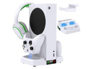 Cooling Stand with Headset Holder Compatible with Xbox Series S Accessories Cooling Fan Charging Station Dock with Controller Charger and Cooler System  White