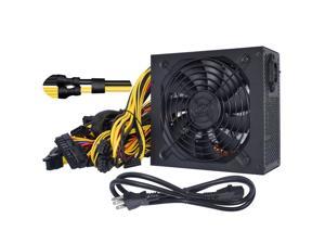 1800W Mining Power Supply PC Power PSU Supports 6 GPU Rig for Bitcoin Ethereum Miner with Auto-Thermally Controlled Fan, 110V-240V Power Supply with 2x12AWG to 4x18 AWG Heavy Duty Power Cable