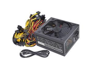 ATX 1600W Power Supply, 110V-240V PSU Support 6 GPU Mining Rig with US Plug Adapter Cable, Video Card Power Supply with Auto-Thermally Controlled Fan Fits for BTC ETC ETH