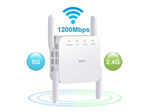 WiFi Extender WiFi Booster Indoor/Outdoor Repeater Signal Booster 1200Mbps WiFi Amplifier Long Range High Speed 5G/2.4G WiFi Internet Connection (White)