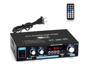 AK35 90W+90W Mini HiFi Digital Amplifier, 2 Channel Bluetooth 5.0 Sound Amplifier Speaker AMP, Surround Sound FM USB Remote Control Low Distortion Home Car Amplifiers