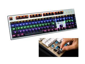 ZANFU plug shaft Mechanical Keyboard wired 104 keys green axis / black shaft metal 2-backlit Marquee gaming keyboard (Black)