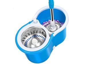 360 Degree Spin Mop Wheels Stainless Steel Spin-Dry Bucket- Easy Wring with Reusable Mop Heads