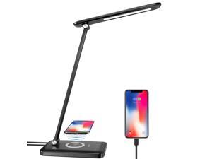 LED Desk Lamp with Wireless Charging, Eye-Caring Table Lamp USB Charging Port, 3 Lighting Modes 5 Brightness Levels with Memory Function, Touch Control Adjustable Lamp15W Office, Reading, Study, Black