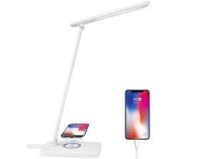 LED Desk Lamp with Wireless Charging, Eye-Caring Table Lamp USB Charging Port, 3 Lighting Modes 5 Brightness Levels with Memory Function, Touch Control Adjustable Lamp15W Office, Reading, Study, White