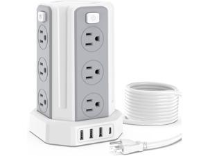 Power Strip Surge Protector 12 AC Outlets 4 USB Ports 9.8 FT Extension Cord Power Strip Tower Overload Protection, Outlet Surge Protector