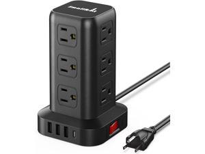 Surge Protector Mini Power Strip Tower 12 AC 4 USB (1 USB C) Power Strip with 6.5FT Extension Cord, Black