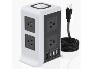 Surge Protector 12-Outlets 4 USB Ports Power Strip Tower Charger with 10ft Cord, Black